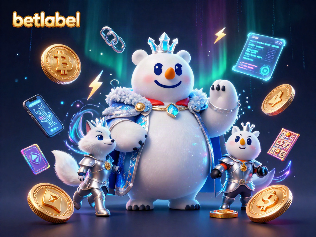 Engage with betlabel’s thrilling slot games featuring cartoon characters amidst vibrant crypto elements.